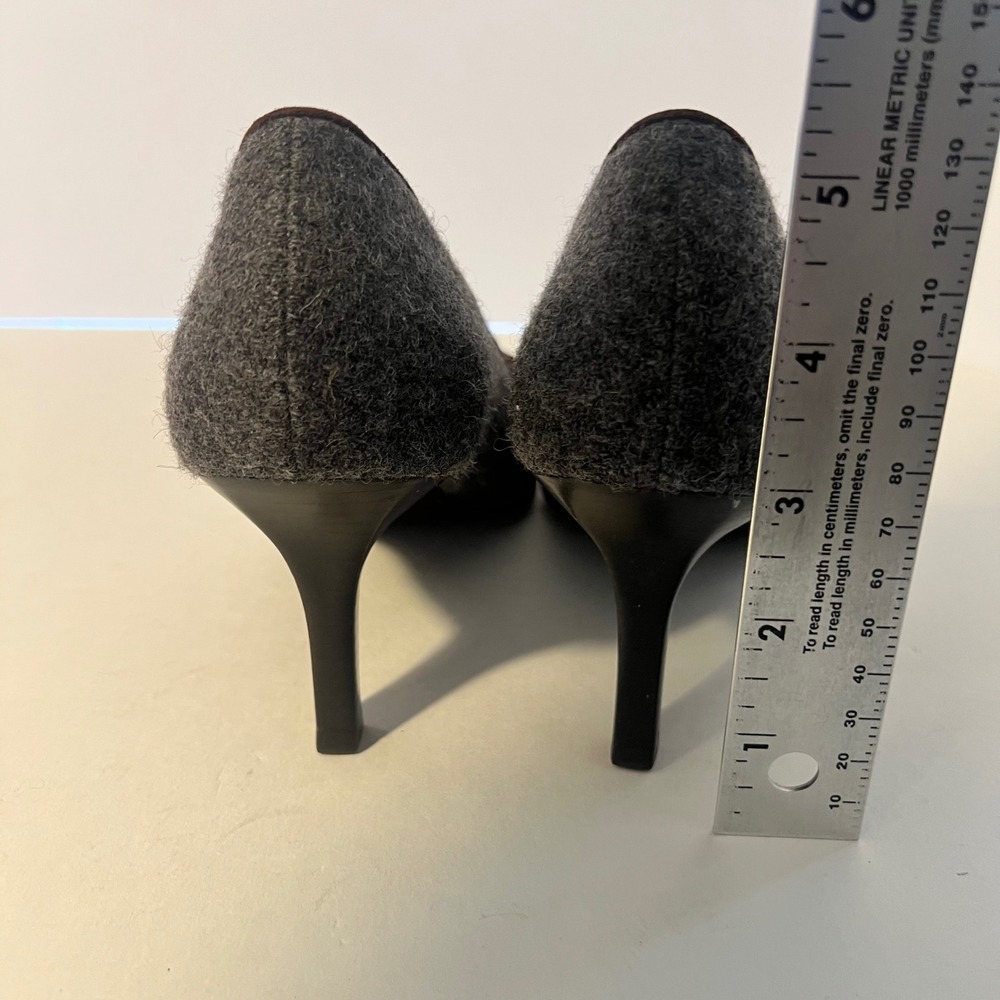 Lauren Ralph Lauren Stilla Grey Wool Tassel Pumps Brown Suede Trim 8.5B - Picture 4 of 8
